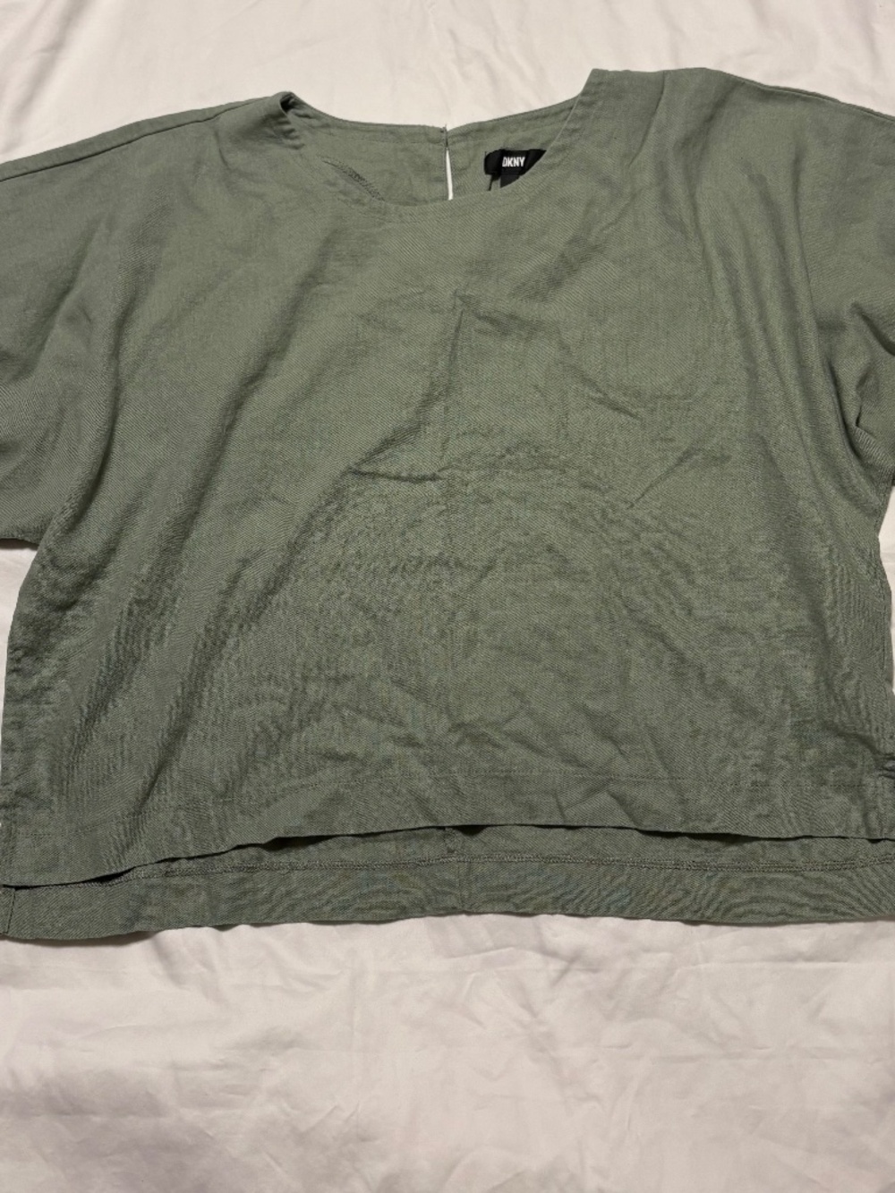 Vintage 2001 DKNY Linen Blend Oversized Tee Top Sage Green L